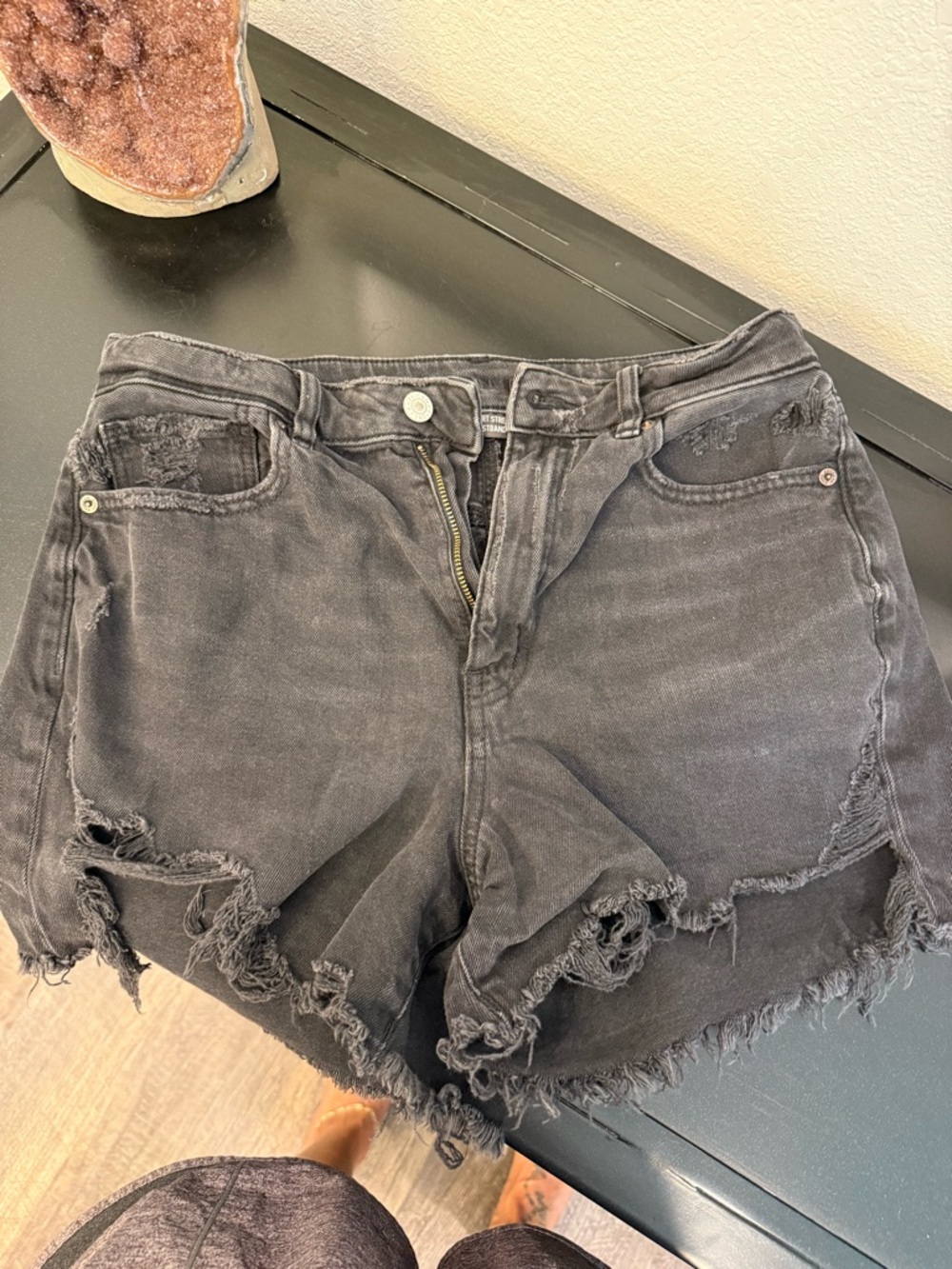 American Eagle Outfitters Black High-Rise Distressed Denim Shorts